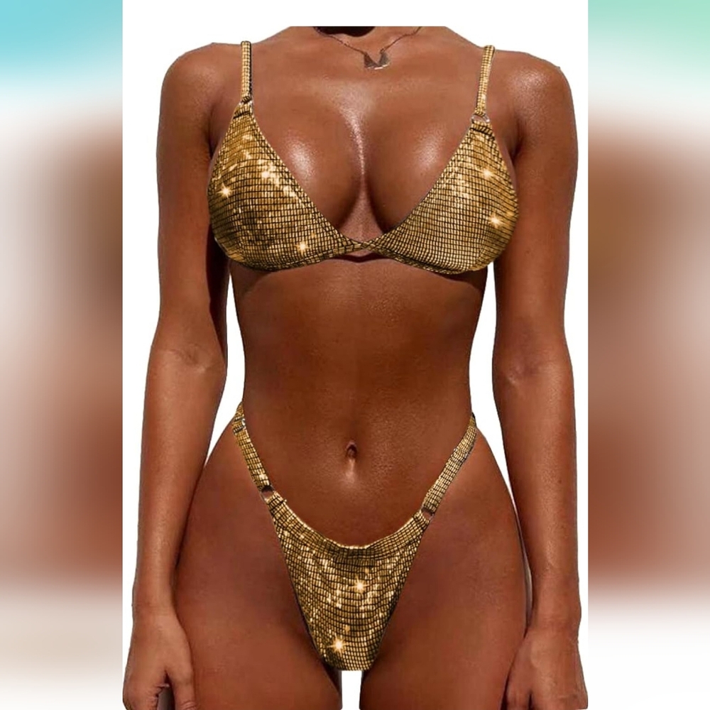 #3 -YAUASOPA Women Shiny Bikini Micro Sexy String Two Pieces Swimsuit Fe…